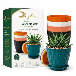 Plastic Round Flower Pots for Home Planters (Pack of 05)