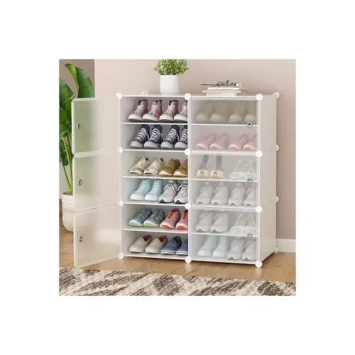 Image of Plastic Shoe Rack 12-Shelf 6-Door
