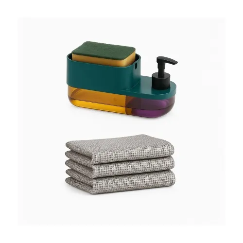 Image of Plastic Soap Pump & Sponge Holder Combo