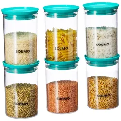 Amazon Brand - Solimo Airtight Plastic Storage Containers, Set of 6 (900 ml each) (Blue)