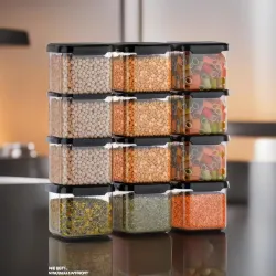 Plastic Storage Jar & Container Set - Air-Tight BPA Free Kitchen Organizer for Pantry Organization - 500 ML, 12 Pack, Bl