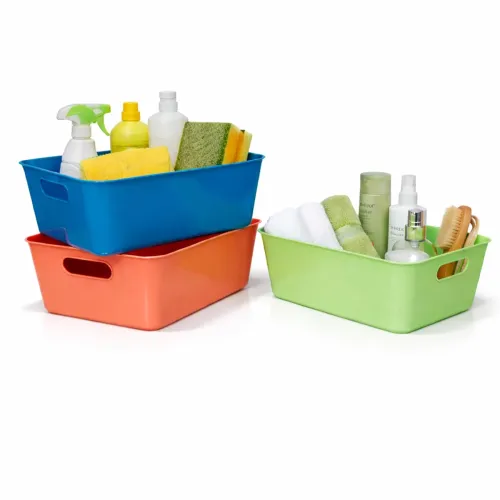 Image of Plastic Storage Organizer Bins with Handles 