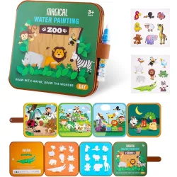 Plastic Water Painting Book for Children - Reusable Magic Coloring with Water Pen, Portable Doodle Drawing Education Toy Gift Idea for Kids (Zoo)