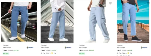 Image of Playfeel Men's Cargos at minimum 70% Discount