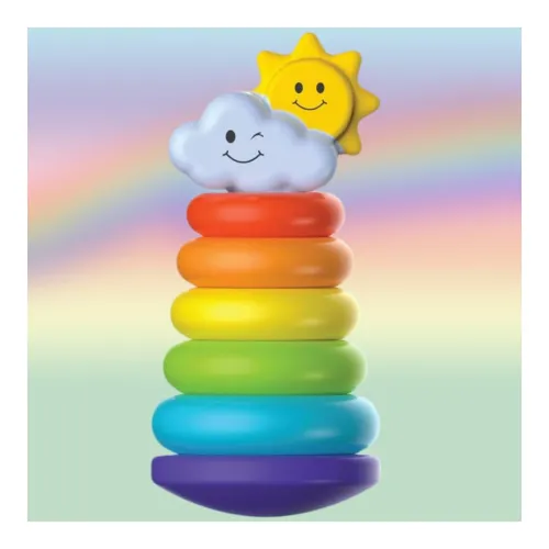 Image of PlayMagic Rainbow Rocking Ring Stacker | 5 Ring Multicolored Sorting Tower | Learning for Infants & Toddlers Kids| Educa