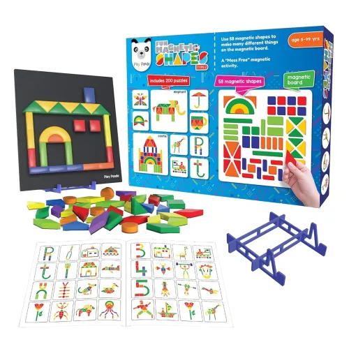 Image of Play Panda Fun Magnetic Shapes Type 2 – 58 Shapes + 200 Patterns + Board