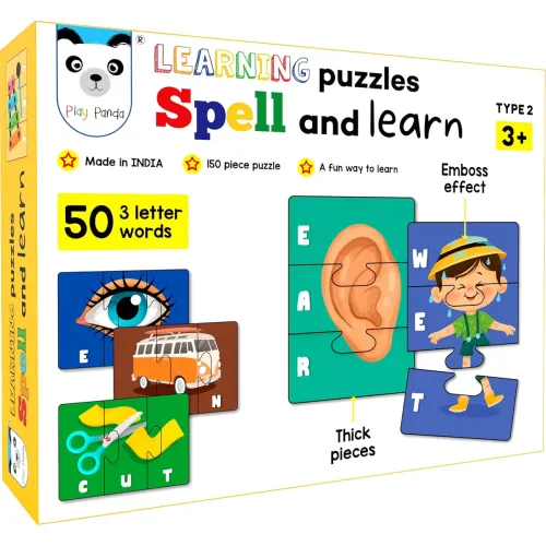 Image of Play Panda Spell & Learn Type 2 – 150 Piece Spelling Puzzle - Learn to Spell 50 Three Letter Words - Beautiful Colourful