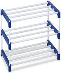 Plexus enterprises 3 layer Rack Plastic Shoe Stand (Blue and White, 3 Shelves, DIY(Do-It-Yourself))