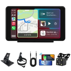 Plimpton 2026 Carplay for Android Auto Screen for Car, 7'' Touch Screen Wireless Car Play Driveplay Multimedia Player with Backup Rear Camera, Voice Control, FM, Mirror Link