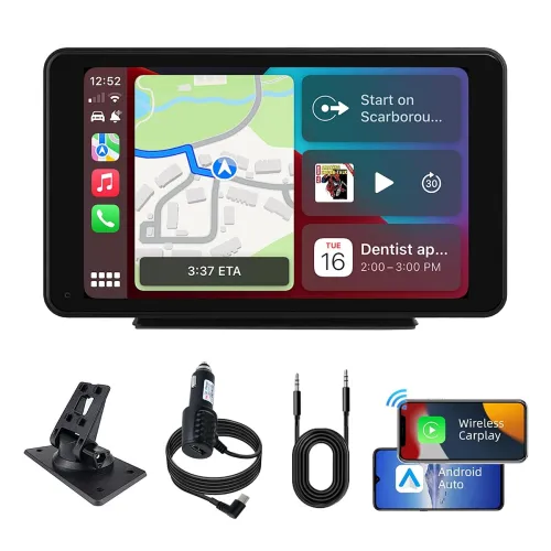 Image of plimpton Portable Carplay Android Auto Screen for Car 7 Inch IPS Touch Screen Wireless Car Play