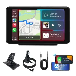 plimpton Portable Carplay Android Auto Screen for Car 7 Inch IPS Touch Screen Wireless Car Play for iOS Driveplay Multimedia Player with Voice Control, BT, Mirror Link for All Vehicle