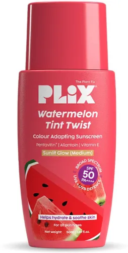Image of The Plant Fix Plix Sunscreen - SPF 50 PA++++ Watermelon Tint Twist Color-Adapting Sunscreen | Lightweight & Instant Glow