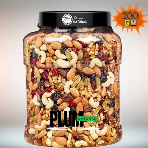 Image of Plum Natural Mix Dry Fruit | Panchmeva | 200gm | Jar Cashews, Pistachios, Kiwi, Raisins, Assorted Fruits & Nuts, Figs, A