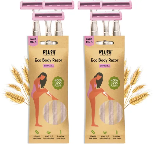 Image of PLUSH Eco Razor Disposable body razor with wheat straw handle | Women, Women (Pack of 6)