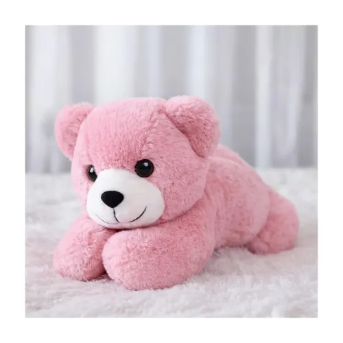 Image of Plush Sleepy Bear Stuffed Toy, 20 cm, Soft Velvet Material, Pink