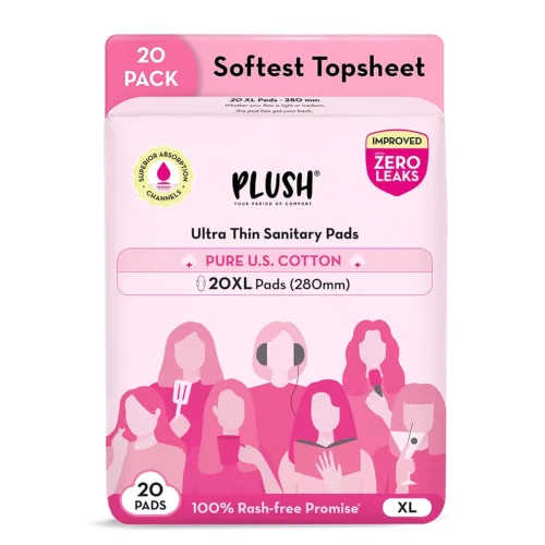 Image of Plush Ultra-Thin Extra Large Sanitary Napkins for Women, 20 Pcs | For Light-Medium Flow | 100% Rash-Free | Pure U.S. Cot