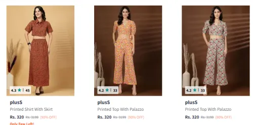 Image of plusS Printed Short Sleeves Shirt With Skirt Starting at ₹320