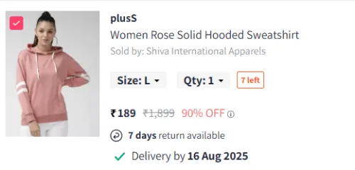Image of plusS Women Rose Solid Hooded Sweatshirt