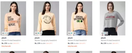 Image of PlusS Womens Sweatshirts at 90% Discount Start From ₹179 