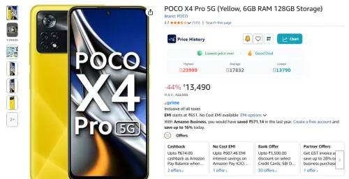 Image of POCO X4 Pro 5G (Yellow, 6GB RAM 128GB Storage)