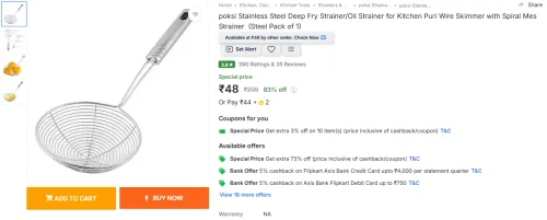 Image of Poksi Stainless Steel Deep Fry Strainer