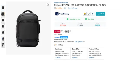 Image of Police IKOZO LITE LAPTOP BACKPACK- BLACK