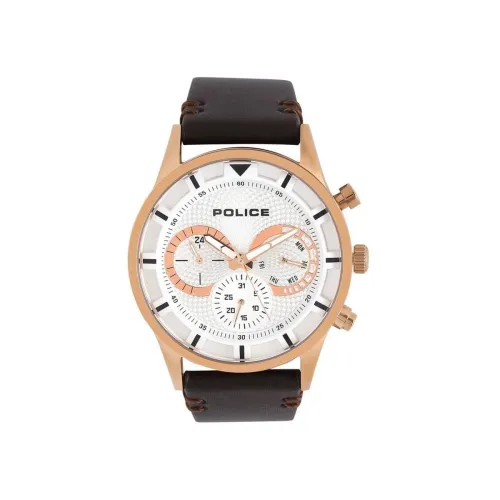 Image of Police Mens White Leather Analogue Watch - PL14383JSR04