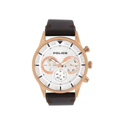 Police Mens White Leather Analogue Watch - PL14383JSR04