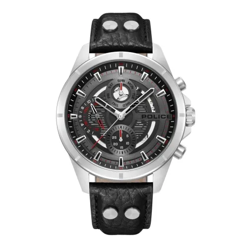 Image of Police Quartz Multifunction Black Leather Strap Watch for Men