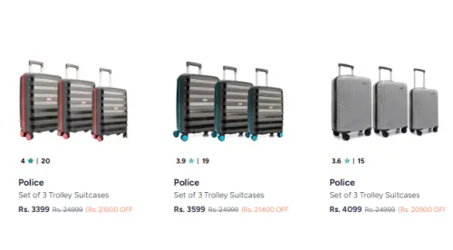 Image of Police Trolley Bag Set of 3 Starting @ ₹3399