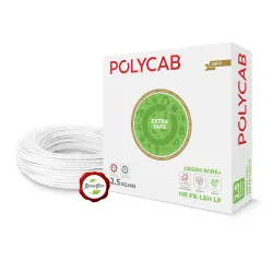 Polycab Green Wire+ 90M coil |1.5 SQ MM|Heat resistant upto 900 C | Low smoke | Low toxic fumes | GreenPro certified | 99.97% high purity copper | Rodent protection | Eco friendly |(White)