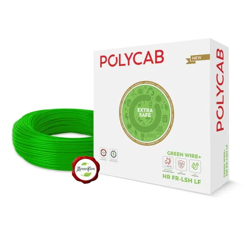 Image of Polycab Green Wire+ 90M coil |0.75 SQ MM|Heat resistant upto 900 C | Low smoke | Low toxic fumes | 
