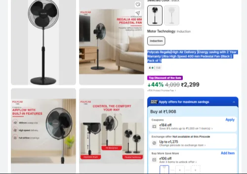 Image of Polycab Regalia Pedestal Fan 400mm Black 400W