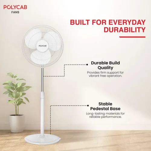 Image of Polycab Regalia Pedestal Fan with 2 Year Warranty Energy Saving 400 mm Pedestal Fan (White | Pack of 1)