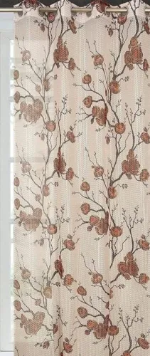 Image of Polyester Semi Transparent Printed Floral Tissue Curtain (Brown, 5 Feet) - Set of 1