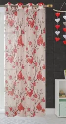 Polyester Semi Transparent Printed Floral Tissue Curtain (Red, 5 Feet) - Set of 1