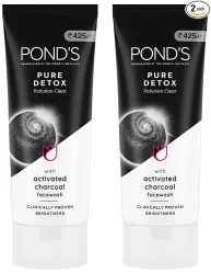 POND'S Pure Detox Face Wash 200 g, Daily Exfoliating & Brightening Cleanser, Deep Cleans Oily Skin - With Activated Charcoal for Fresh, Glowing Skin (Pack of 2)