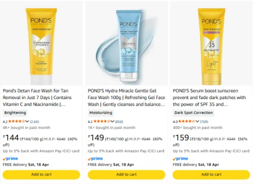 Image of POND'S Beauty Products Upto 66% Discount |Starting @ ₹144