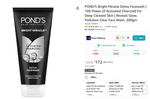 Image of POND'S Bright Miracle Detox Facewash 200gm