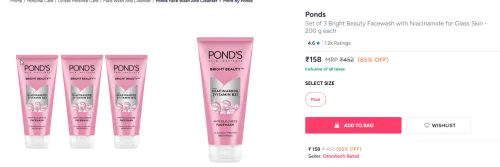 Image of Ponds Set of 3 Bright Beauty Facewash 200g