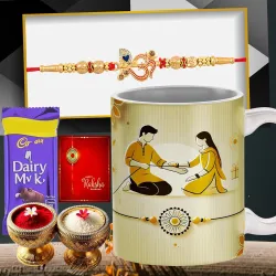 Poorak Religious Mug Chocolate Rakhi Gift Set - 1 Printed Mug 1 Chocolate, 1 Greeting Card, 1 Roli Chawal