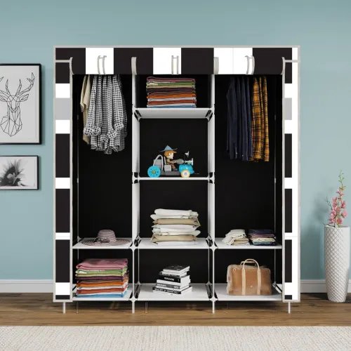 Image of POOWEREST 3-Door 8-Shelf Collapsible Wardrobe (French Door Print, DIY) 