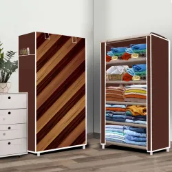 POOWEREST 5-Shelf Collapsible PVC Wardrobe (Wall Panel Print)