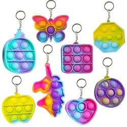 Pop It Keychain Fidget Toy Set | Silicone Sensory Bubble Pop Toy