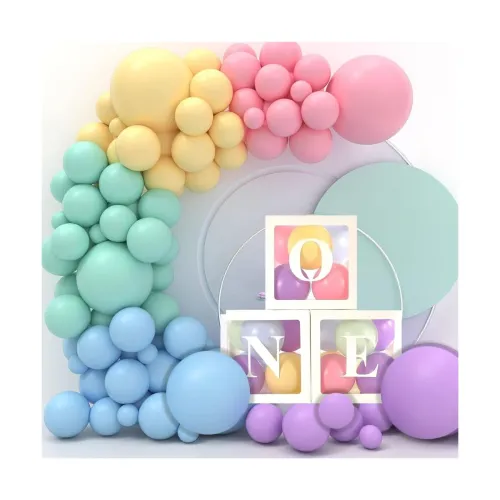 Image of Pop The Party 3pcs Transparent Letter Balloon Boxes with 30 Multicolor Pastel Balloons – Baby Shower & Birthday Party De