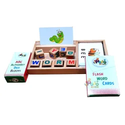 Popo Toys Spell Master Dice Game Wooden Puzzle | Spell Learn for Kids Learning Word Game with Flash Cards| Montessori Le