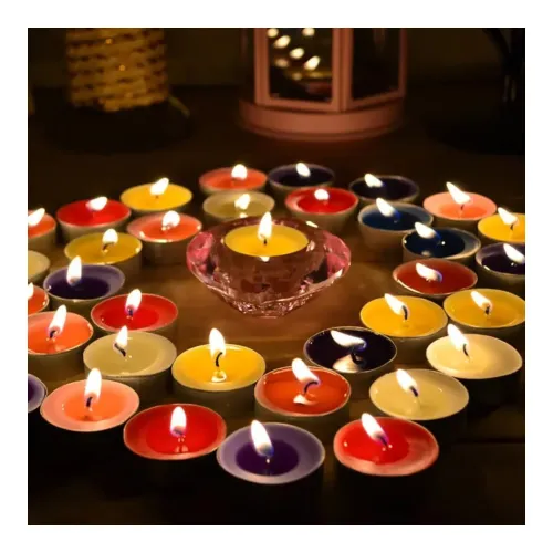 Image of 50 Pcs Paraffin Wax Candles Tea Light, 3 hr Burn time, No Residue Diwali Decoration,Smokeless, (50 PC Unscented) | Popo 