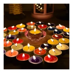 50 Pcs Paraffin Wax Candles Tea Light, 3 hr Burn time, No Residue Diwali Decoration,Smokeless, (50 PC Unscented) | Popo 