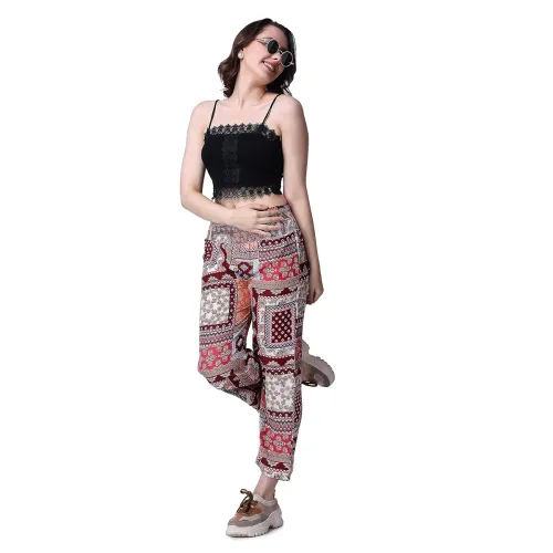 Image of POPWINGS Casual Boho Printed Side Wide Leg Trousers