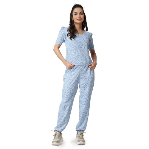 Image of POPWINGS Casual Printed Top and Joggers Co-Ord Set for Women 